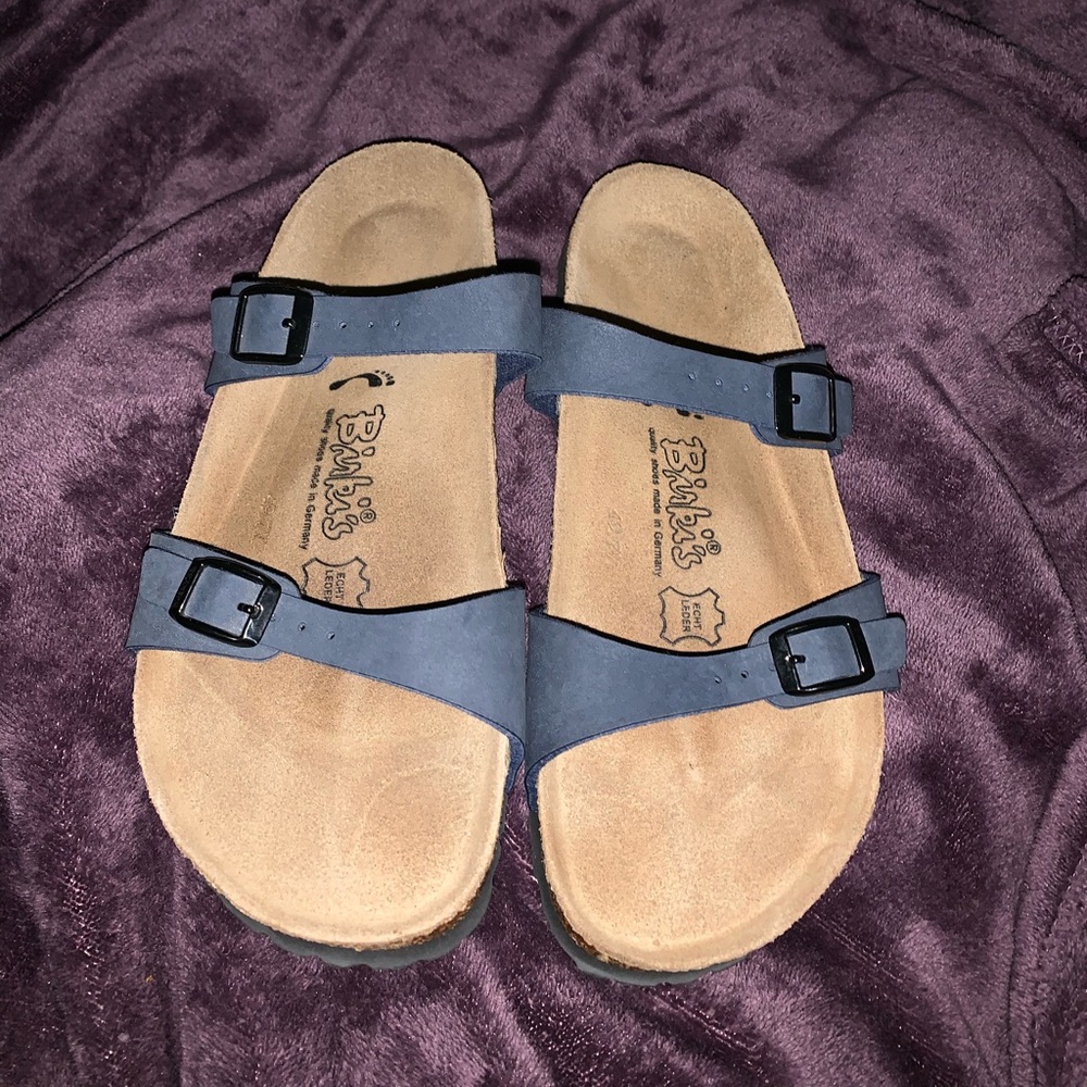 Blue Birkenstock’s sandals